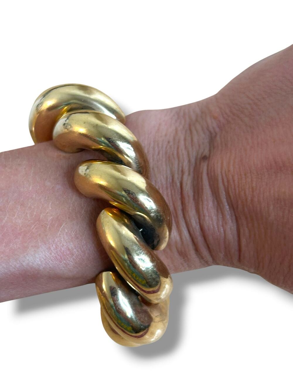 Vintage Shiny Gold Tone Macaroni Style Link Bracelet Bold Statement 8 Inches